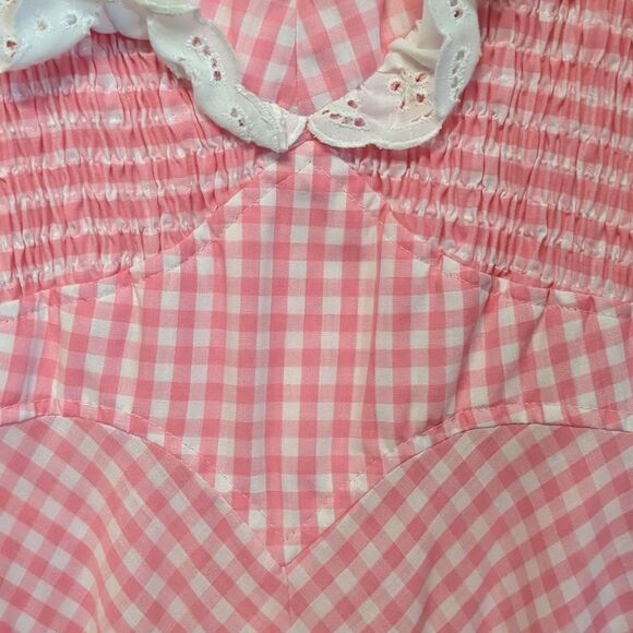 Vintage 1970s Pink White Gingham Ruffled Prairie Maxi Dress, Size XS - Picture 10 of 16